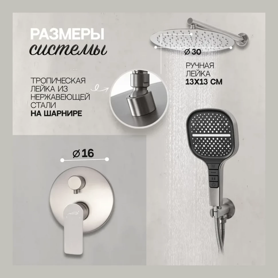 Душевая система скрытого монтажа Hansberge H6090, никель