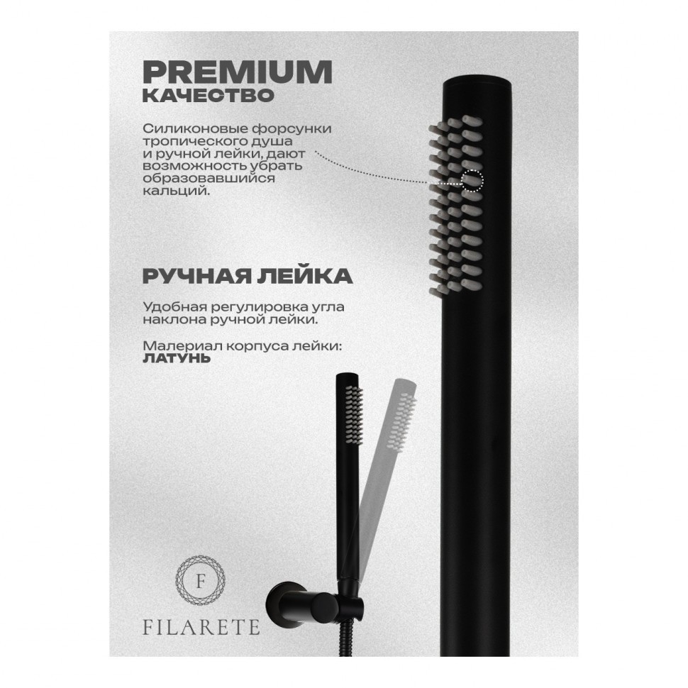 Смеситель для ванны встроенный FILARETE Roun FL2122, черный матовый