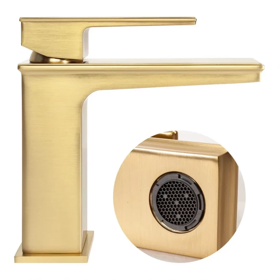 Смеситель для раковины Hansberge H1070, матовое золото