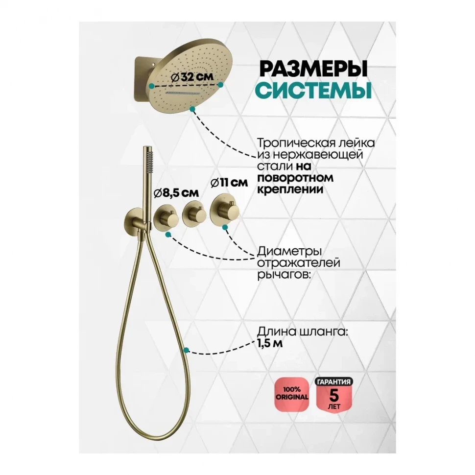 Душевая система скрытого монтажа Grocenberg GB5020, матовое золото