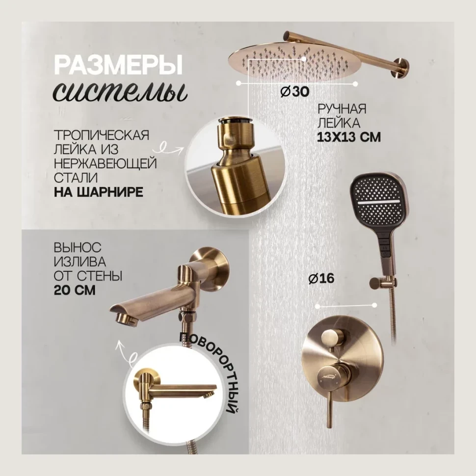 Душевая система скрытого монтажа Hansberge H6095, бронза