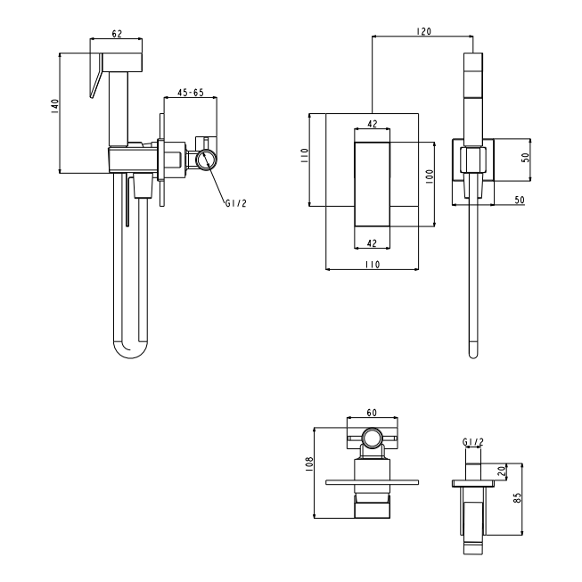 Смеситель встраиваемый с гигиеническим душем Grocenberg GB1001, хром