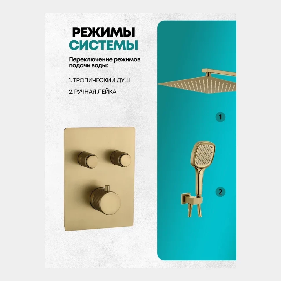 Душевая система скрытого монтажа Grocenberg GB5040, матовое золото