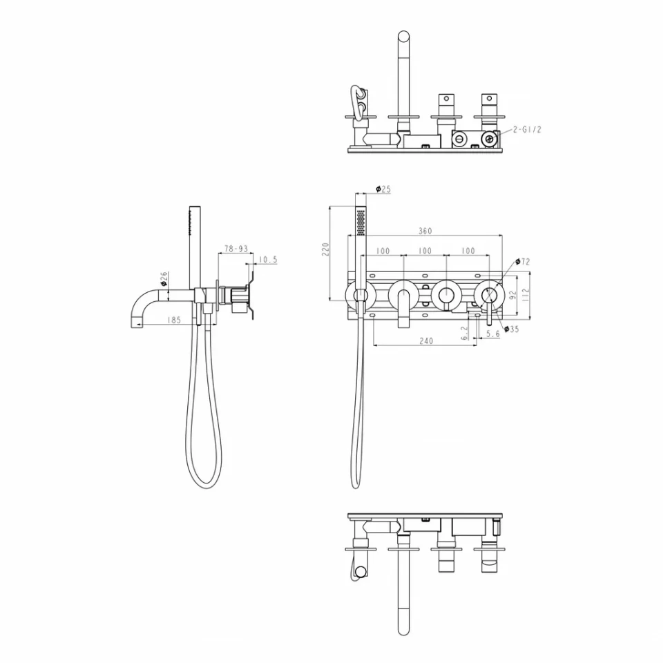 Смеситель для ванны с ручным душем Grocenberg GB5070, золотой брашированный