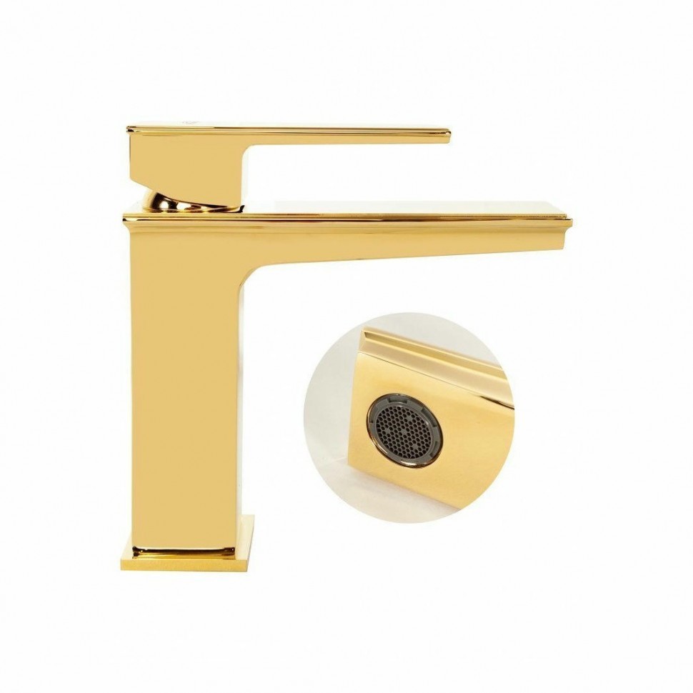 Смеситель для раковины Hansberge H1070, золото глянец