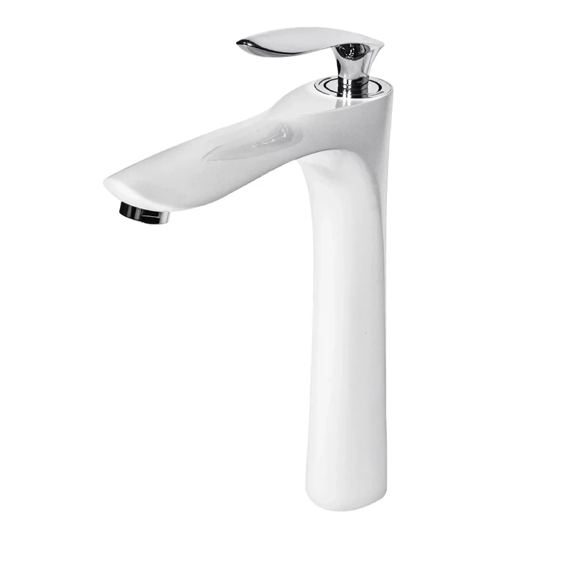 Смеситель для раковины высокий Grocenberg GB3001, белый/хром