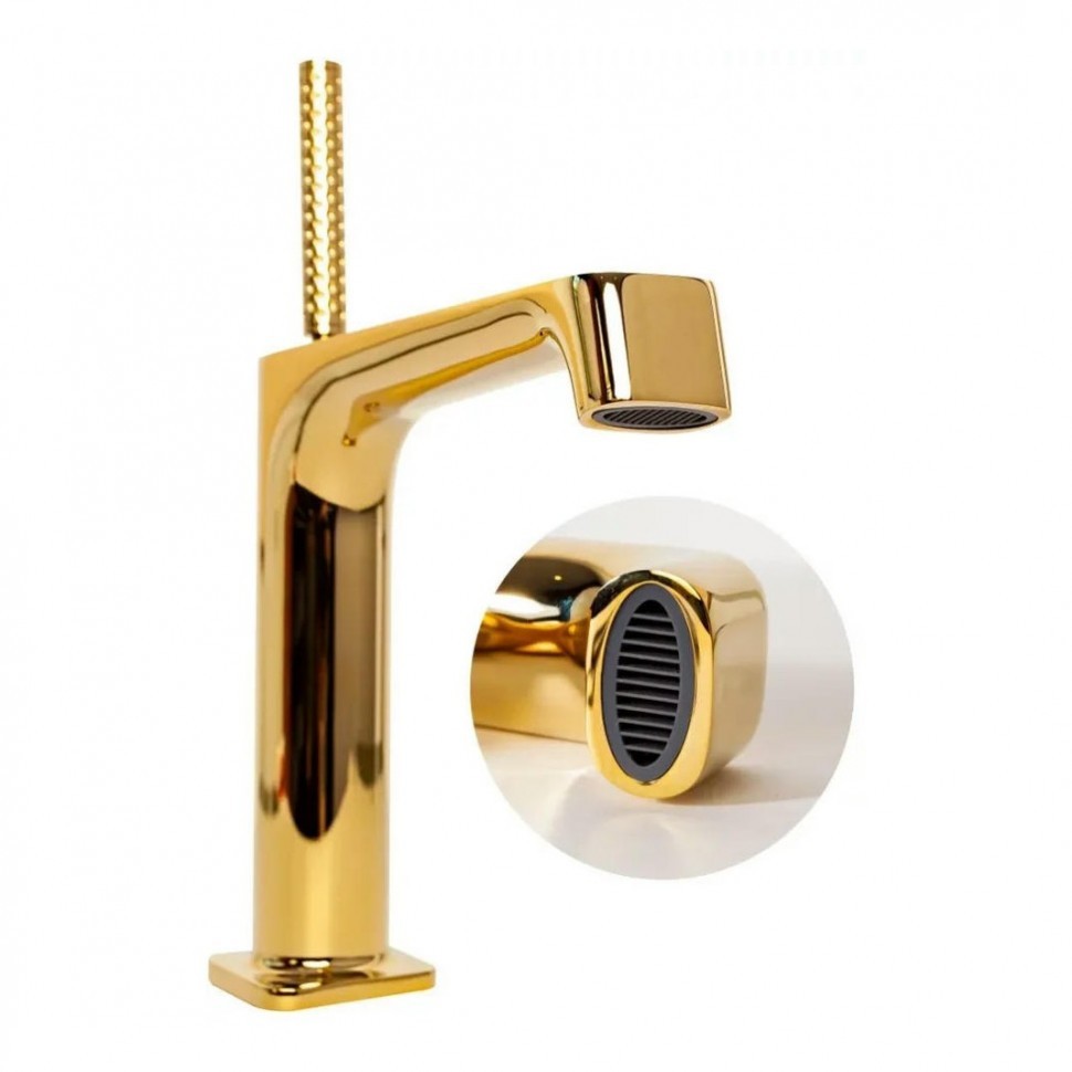 Смеситель для раковины Hansberge H1090, золото глянец