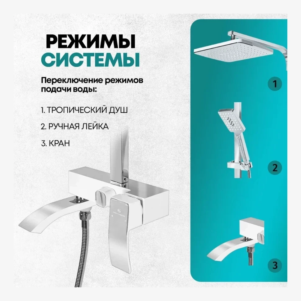 Душевая система Grocenberg GB7007-1, белый/хром