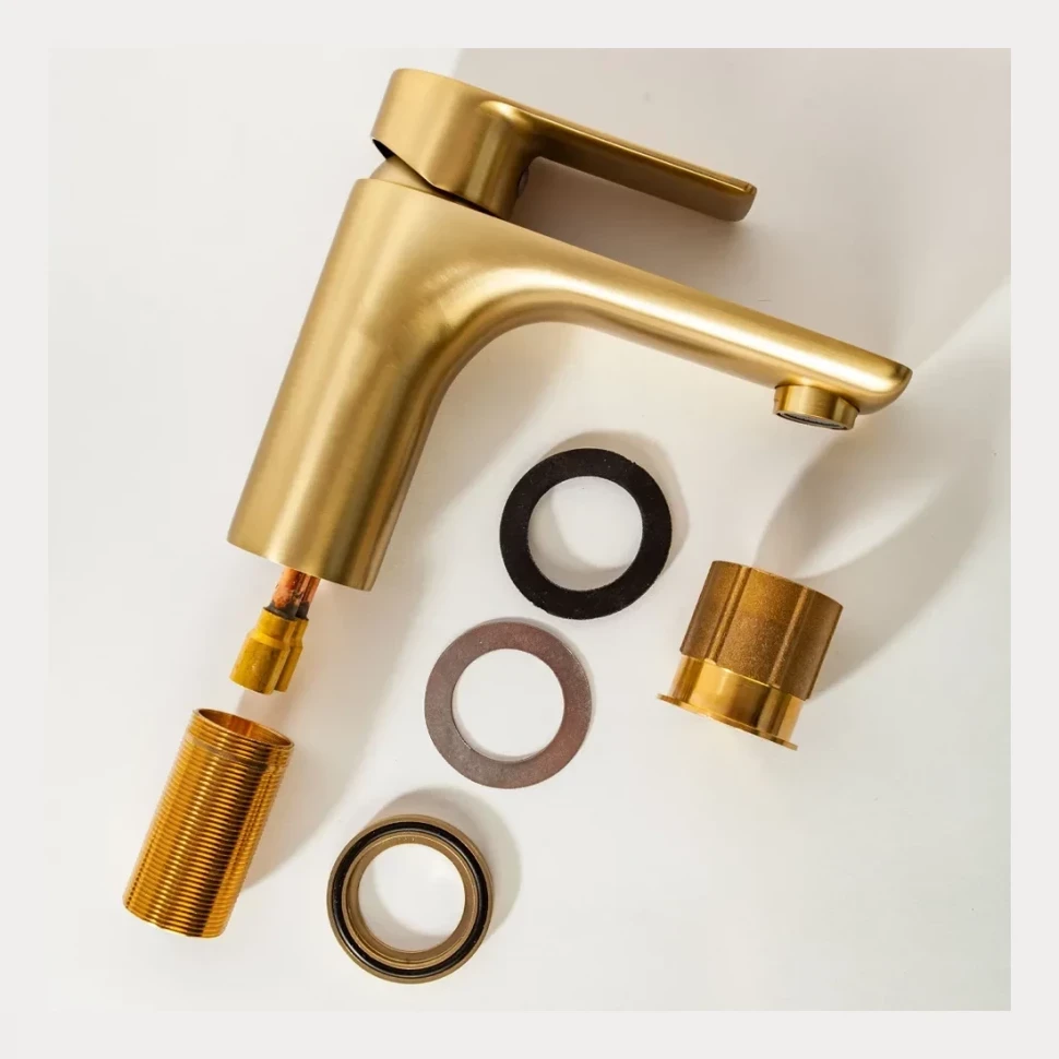 Смеситель для раковины Hansberge H1099, матовое золото