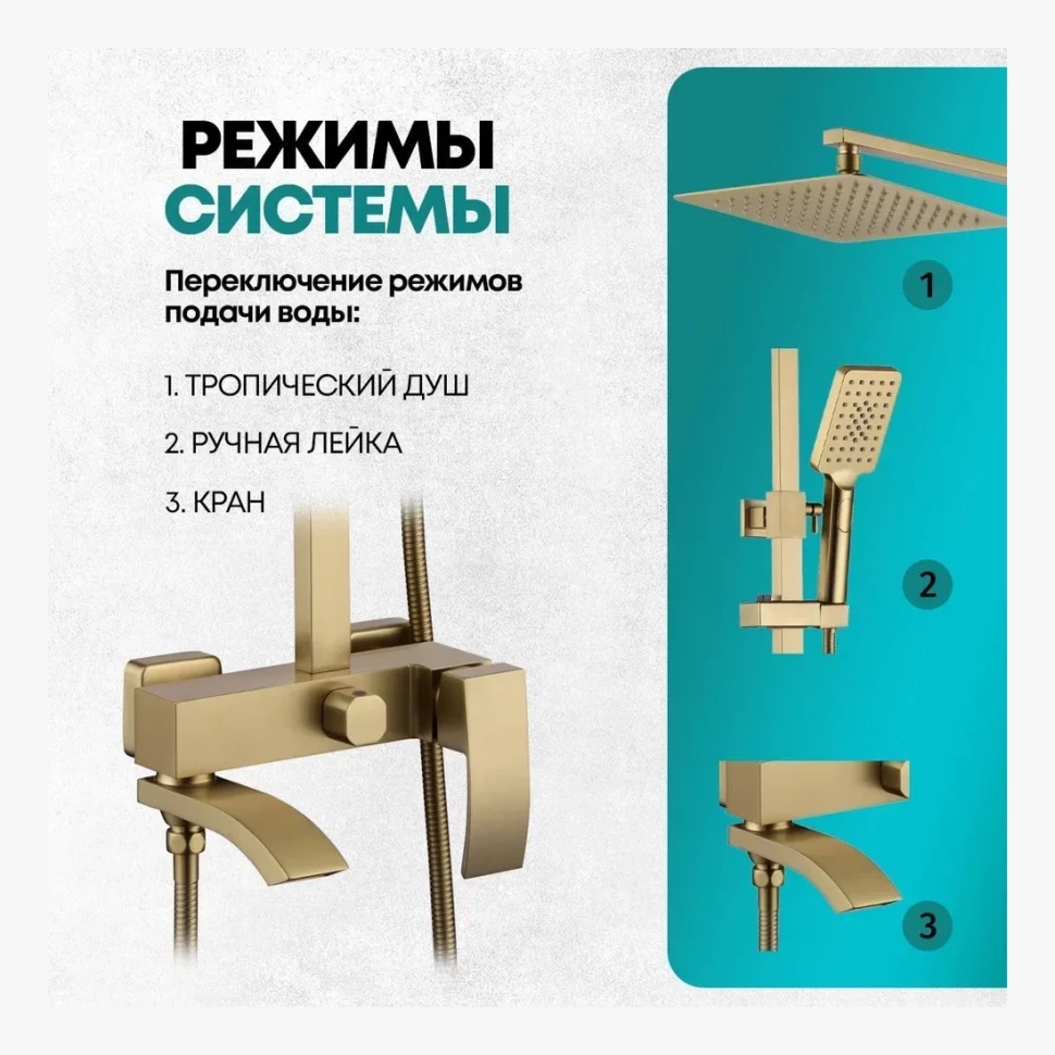 Душевая система Grocenberg GB7007-1, матовое золото