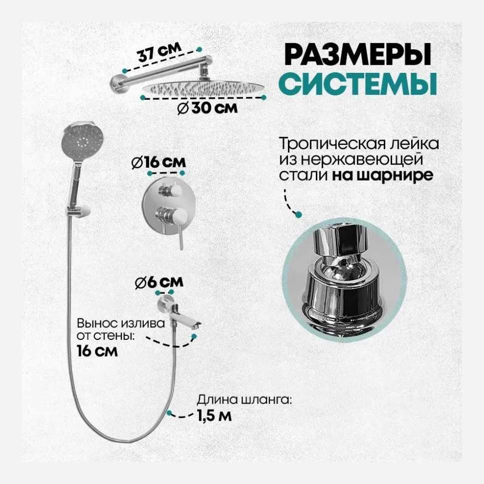 Душевая система скрытого монтажа Grocenberg GB5001, хром