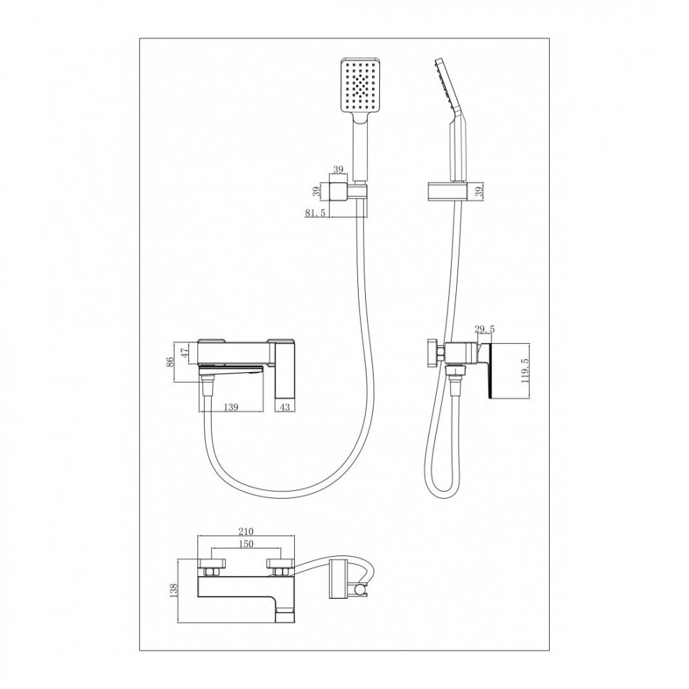 Смеситель для ванны с ручным душем Grocenberg GB8008, белый/хром
