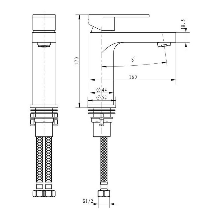 Смеситель для раковины Hansberge H1044, хром