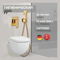 Смеситель встраиваемый с гигиеническим душем Hansberge H3070, золото глянец