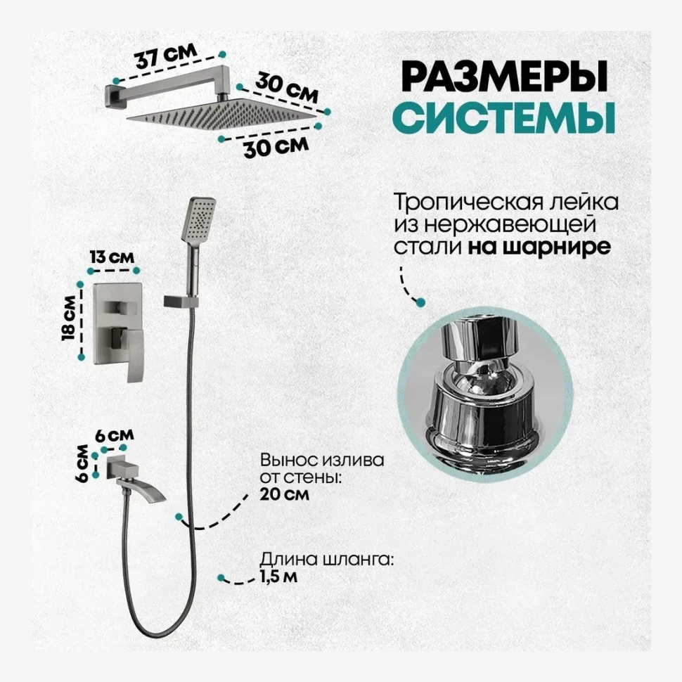 Душевая система скрытого монтажа Grocenberg GB5007, графит