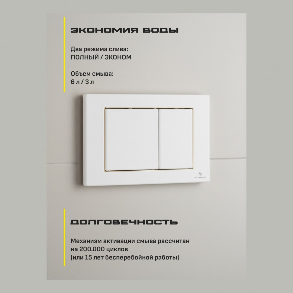 Кнопка смыва для унитаза пластиковая Grocenberg KP3080W, белый Кнопка смыва для унитаза пластиковая Grocenberg KP3080W, белый