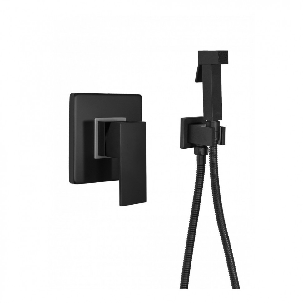 Смеситель встраиваемый с гигиеническим душем Hansberge H3070, черный матовый