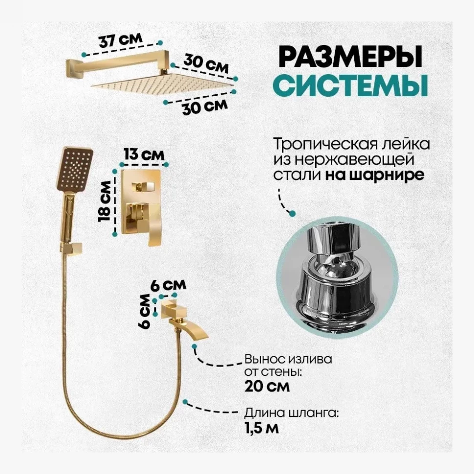 Душевая система скрытого монтажа Grocenberg GB5007, золото глянец