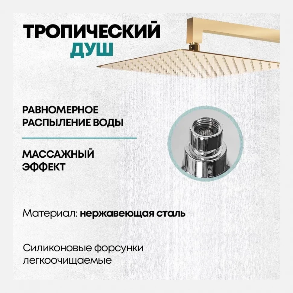 Душевая система скрытого монтажа Grocenberg GB5007, золото глянец