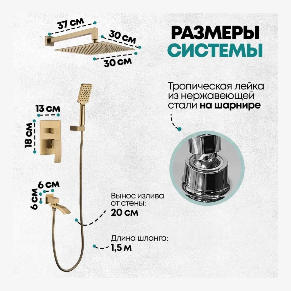 Душевая система скрытого монтажа Grocenberg GB5007, матовое золото