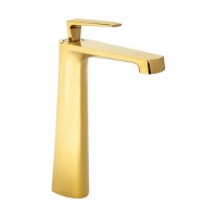 Смеситель для раковины высокий Hansberge H2068, золото глянец