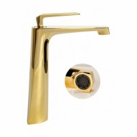 Смеситель для раковины высокий Hansberge H2068, золото глянец