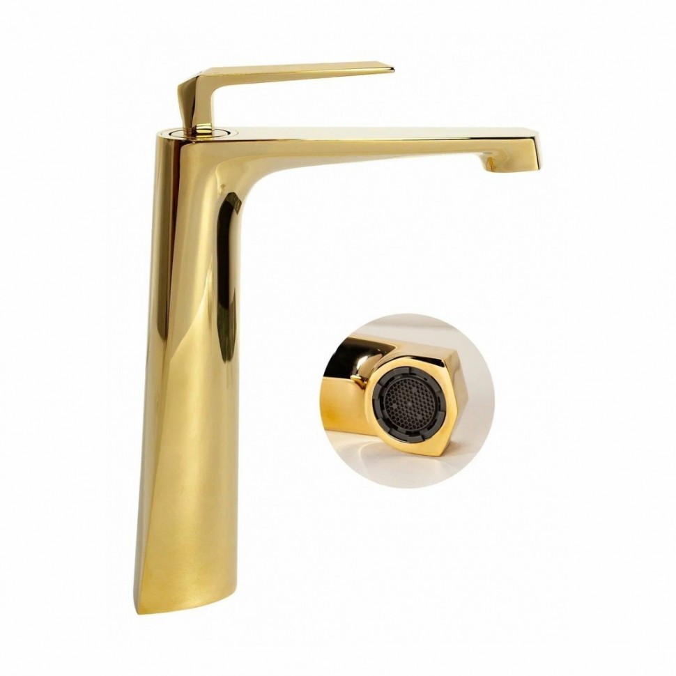 Смеситель для раковины высокий Hansberge H2068, золото глянец