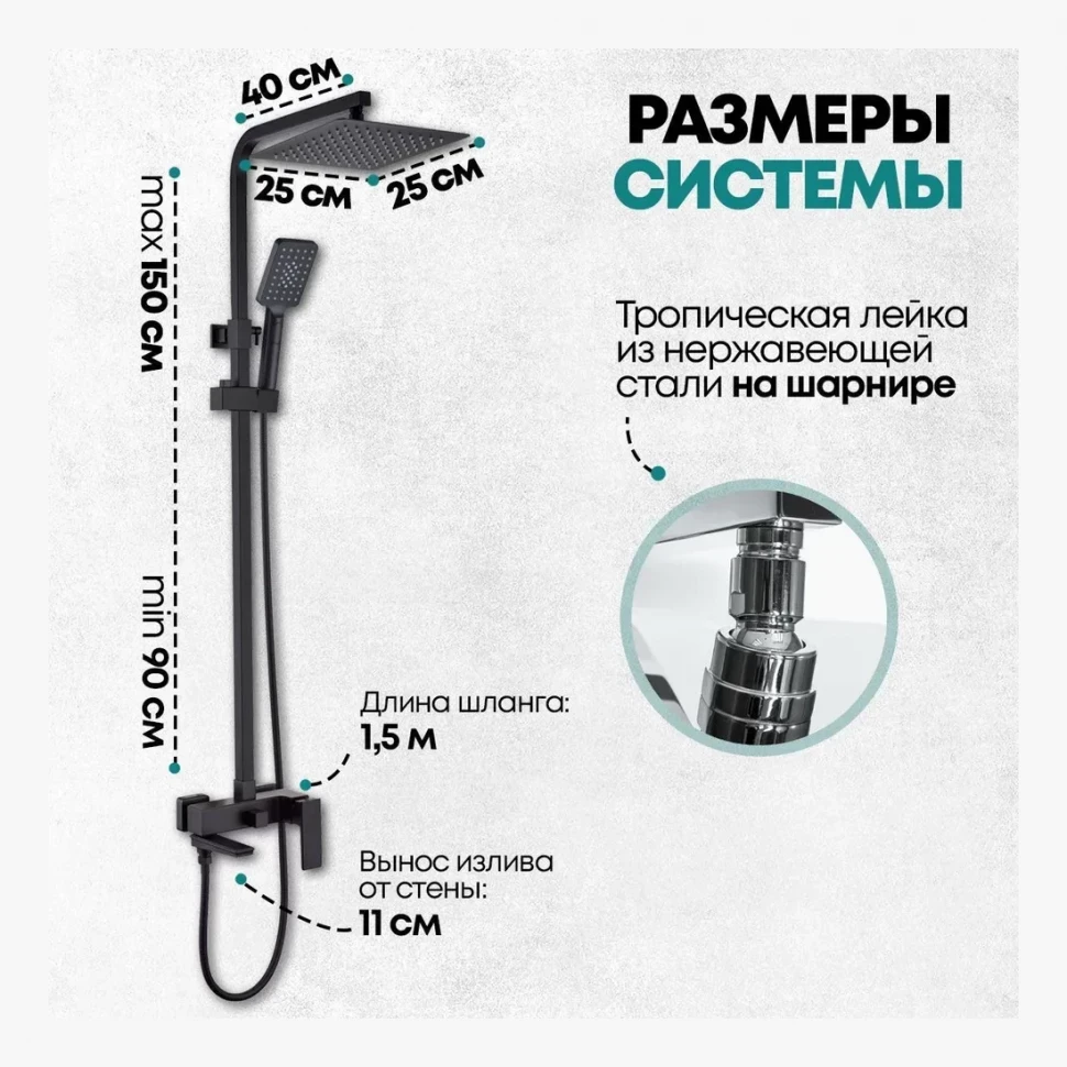 Душевая система Grocenberg GB7008, черный матовый