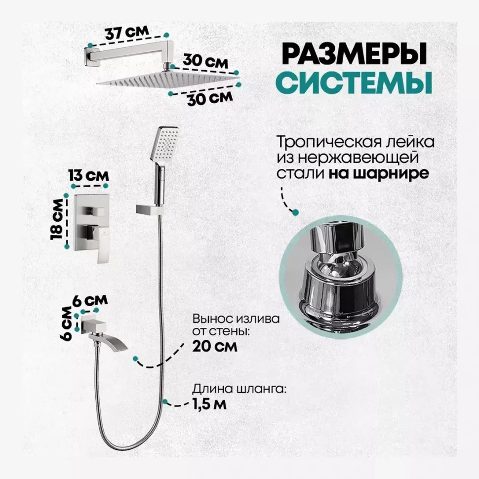 Душевая система скрытого монтажа Grocenberg GB5007, никель