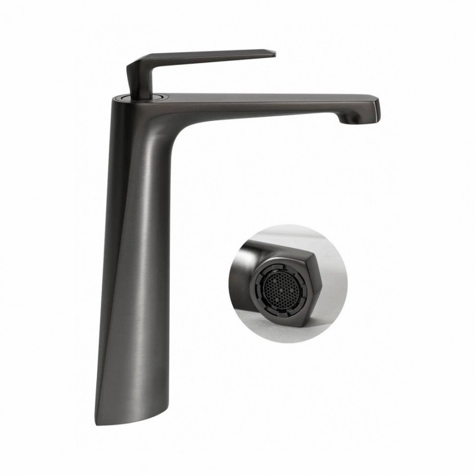 Смеситель для раковины высокий Hansberge H2068, графит