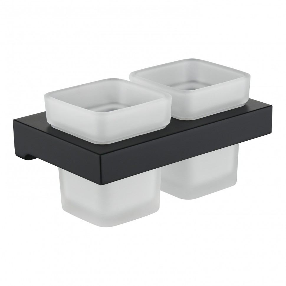 Настенный стакан двойной Grocenberg AC0022, черный матовый Настенный стакан двойной Grocenberg AC0022, черный матовый