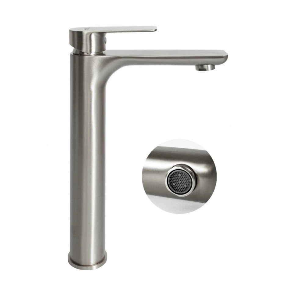 Смеситель для раковины высокий Hansberge H2099, никель