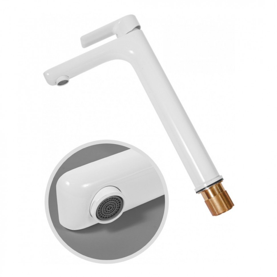 Смеситель для раковины высокий Hansberge H2099, белый