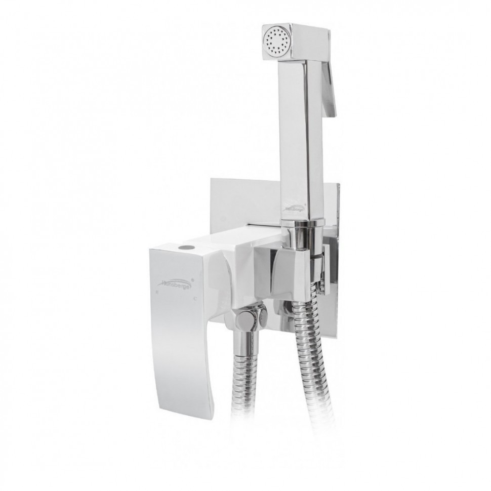 Смеситель встраиваемый с гигиеническим душем Hansberge H3077, белый/хром