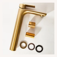 Смеситель для раковины высокий Hansberge H2099, матовое золото