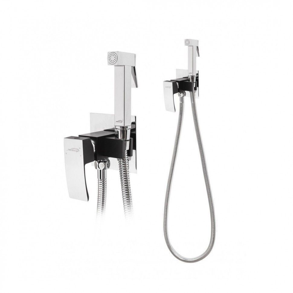 Смеситель встраиваемый с гигиеническим душем Hansberge H3077, черный хром
