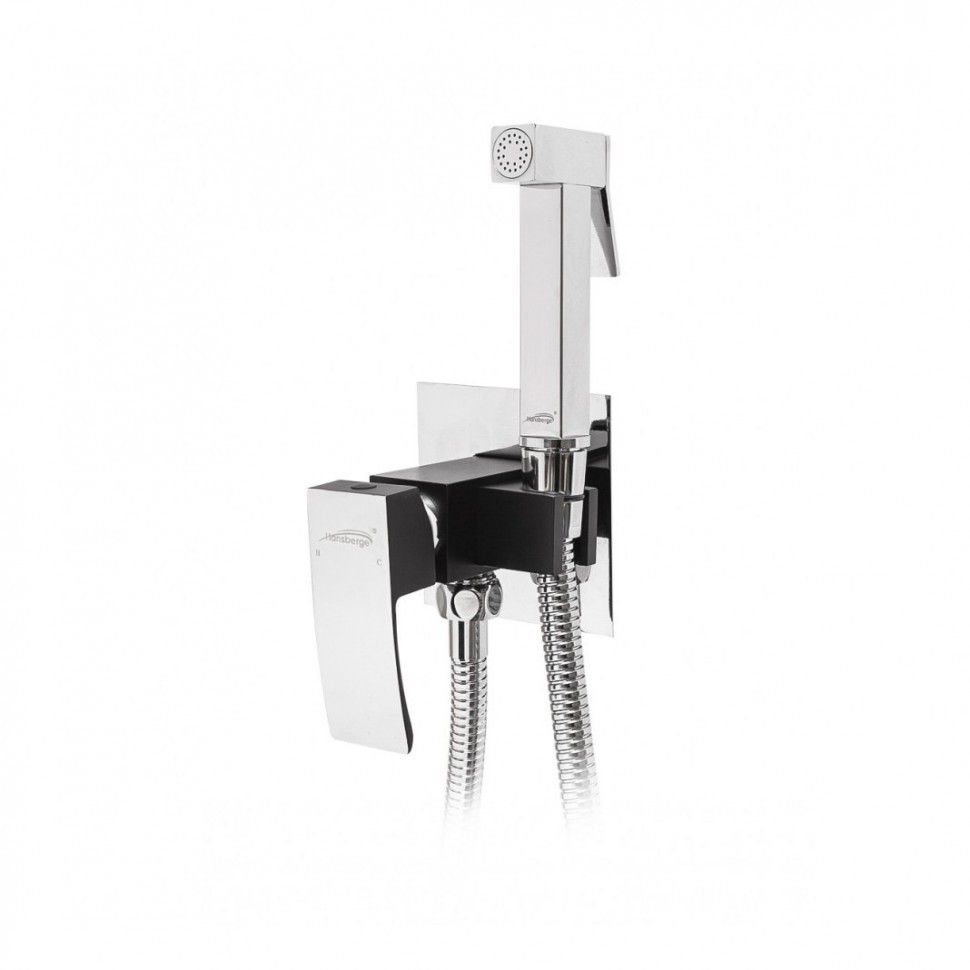 Смеситель встраиваемый с гигиеническим душем Hansberge H3077, черный хром