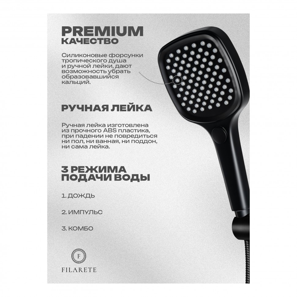 Душевая система скрытого монтажа FILARETE Roun FL1028, черный матовый