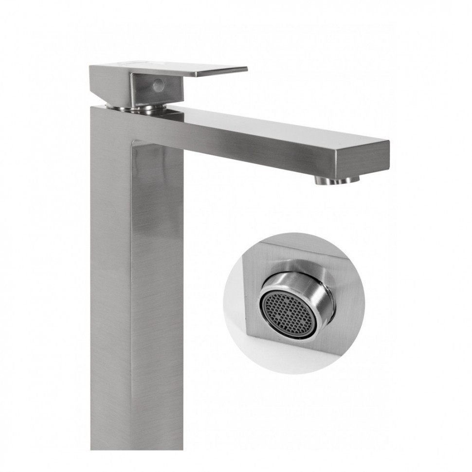 Смеситель для раковины высокий Hansberge H2070, никель