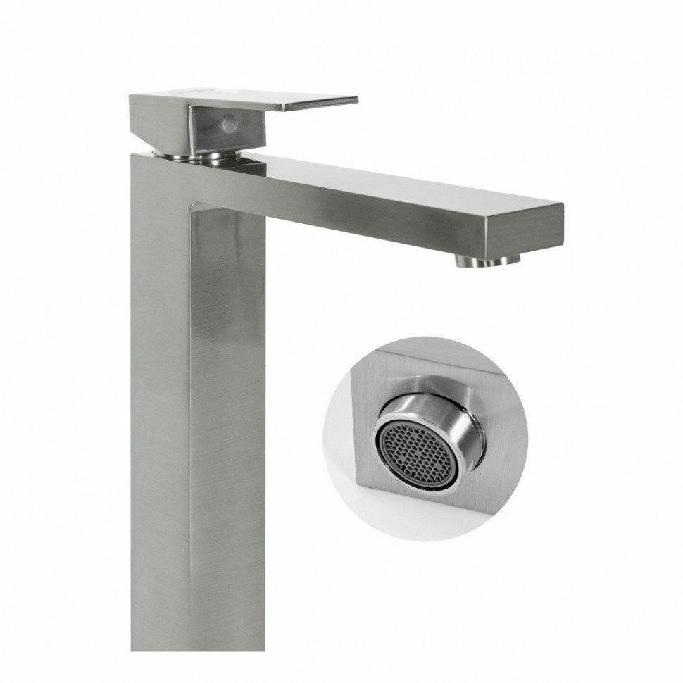 Смеситель для раковины высокий Hansberge H2070, никель