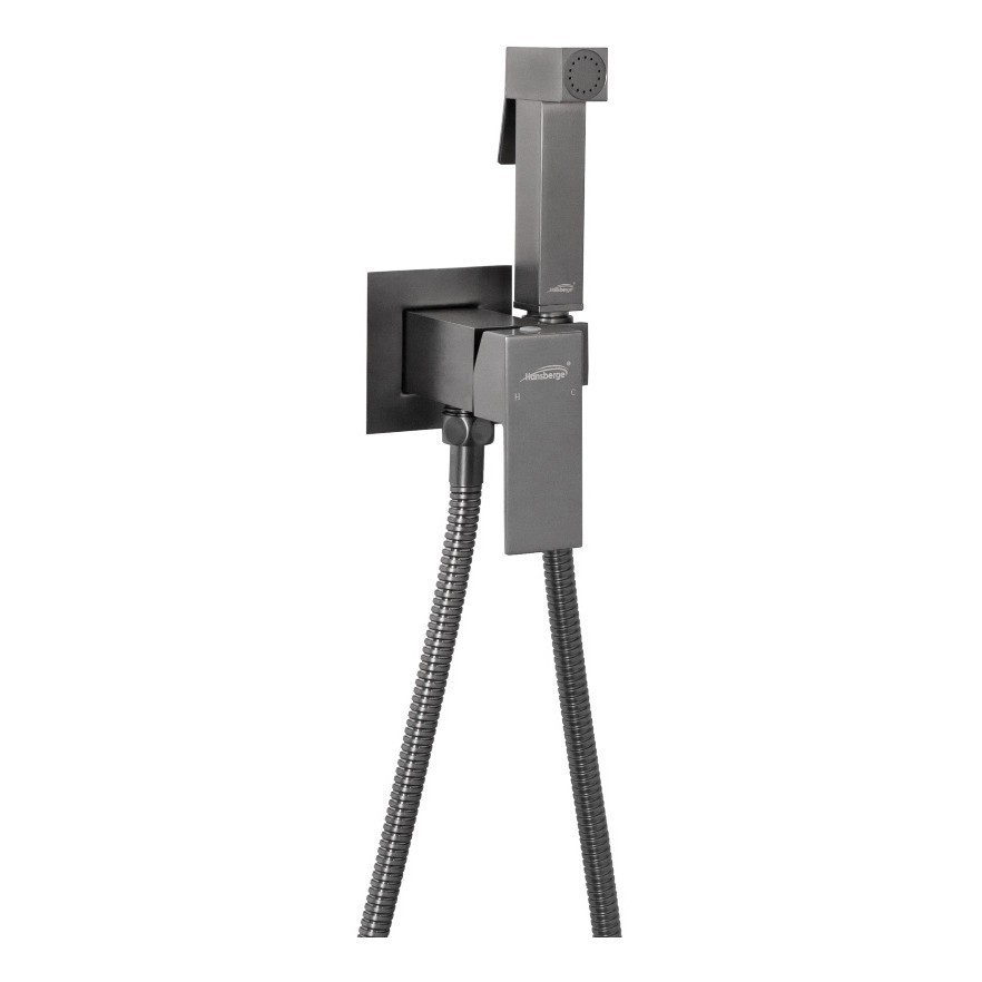Смеситель встраиваемый с гигиеническим душем Hansberge H3077, графит