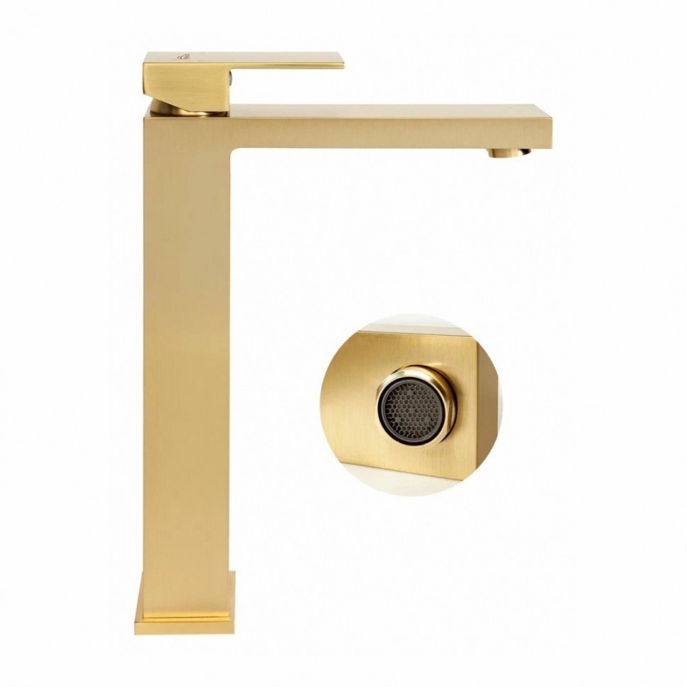 Смеситель для раковины высокий Hansberge H2070, матовое золото