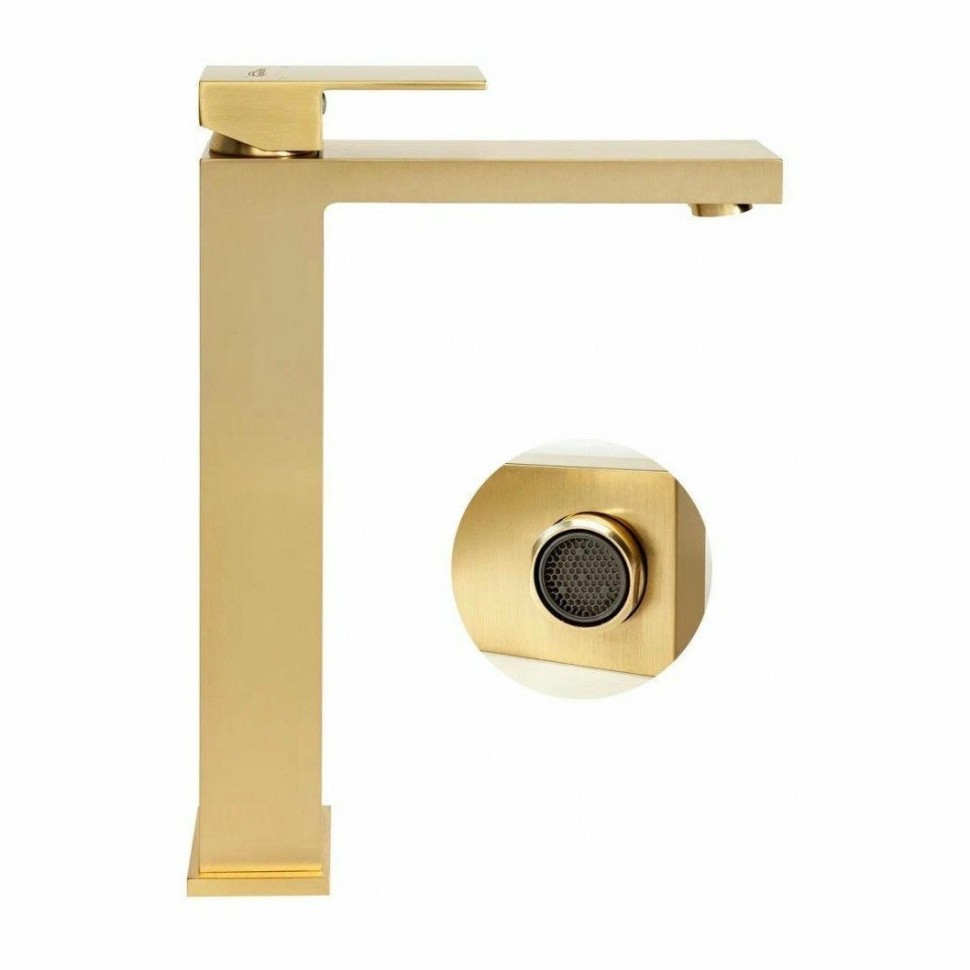 Смеситель для раковины высокий Hansberge H2070, матовое золото