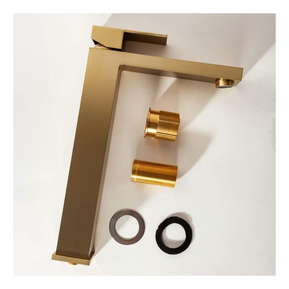 Смеситель для раковины высокий Hansberge H2070, матовое золото