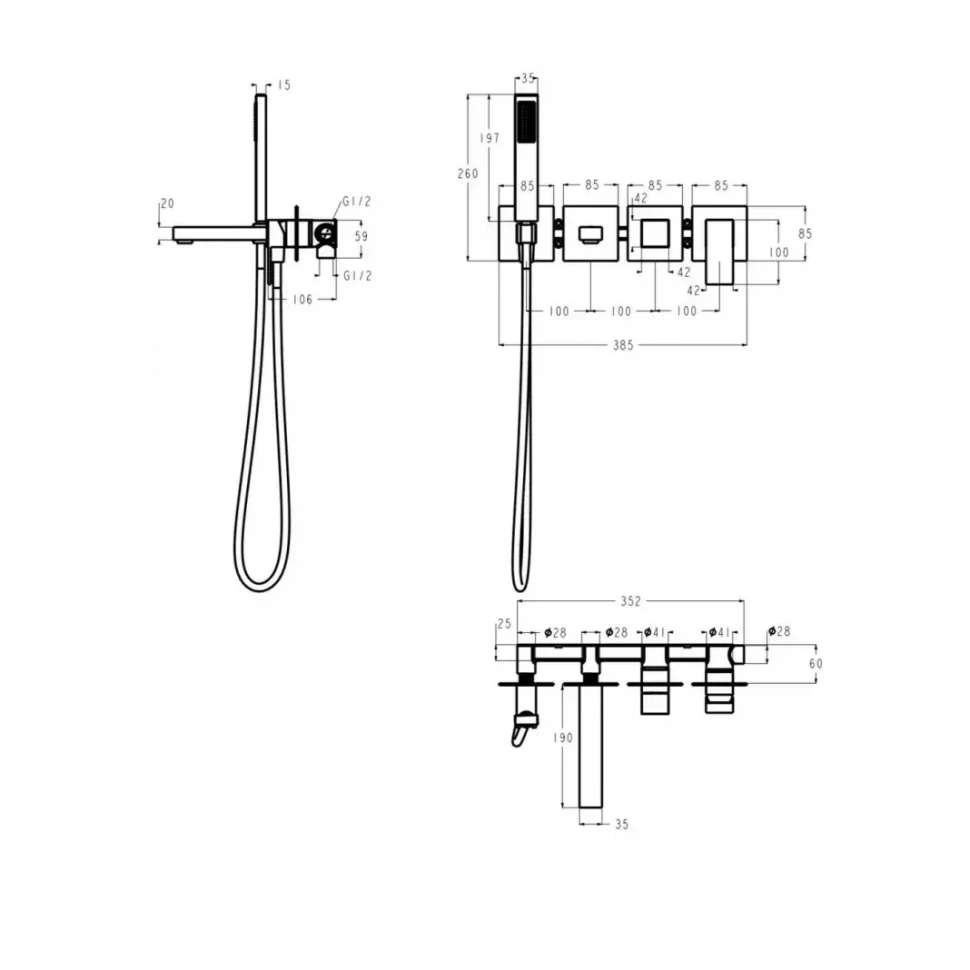 Смеситель для ванны скрытого монтажа Grocenberg GB5060, матовое золото