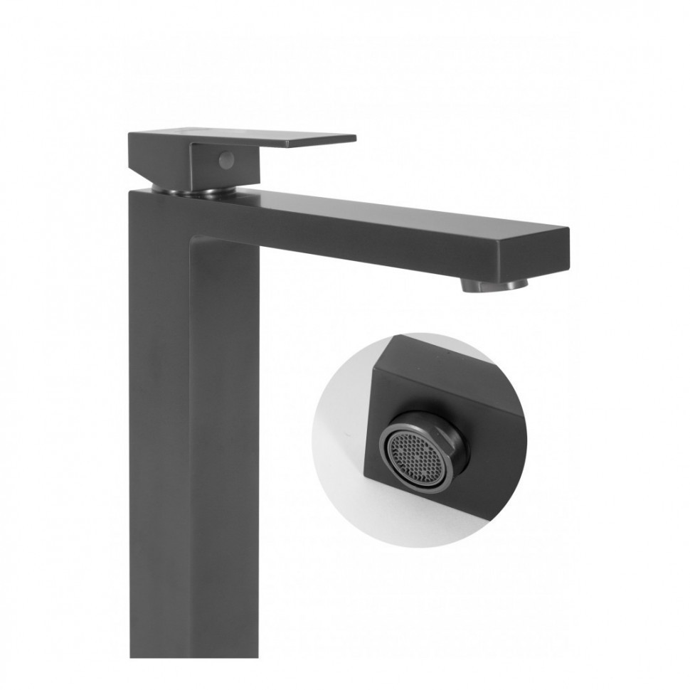 Смеситель для раковины высокий Hansberge H2070, графит