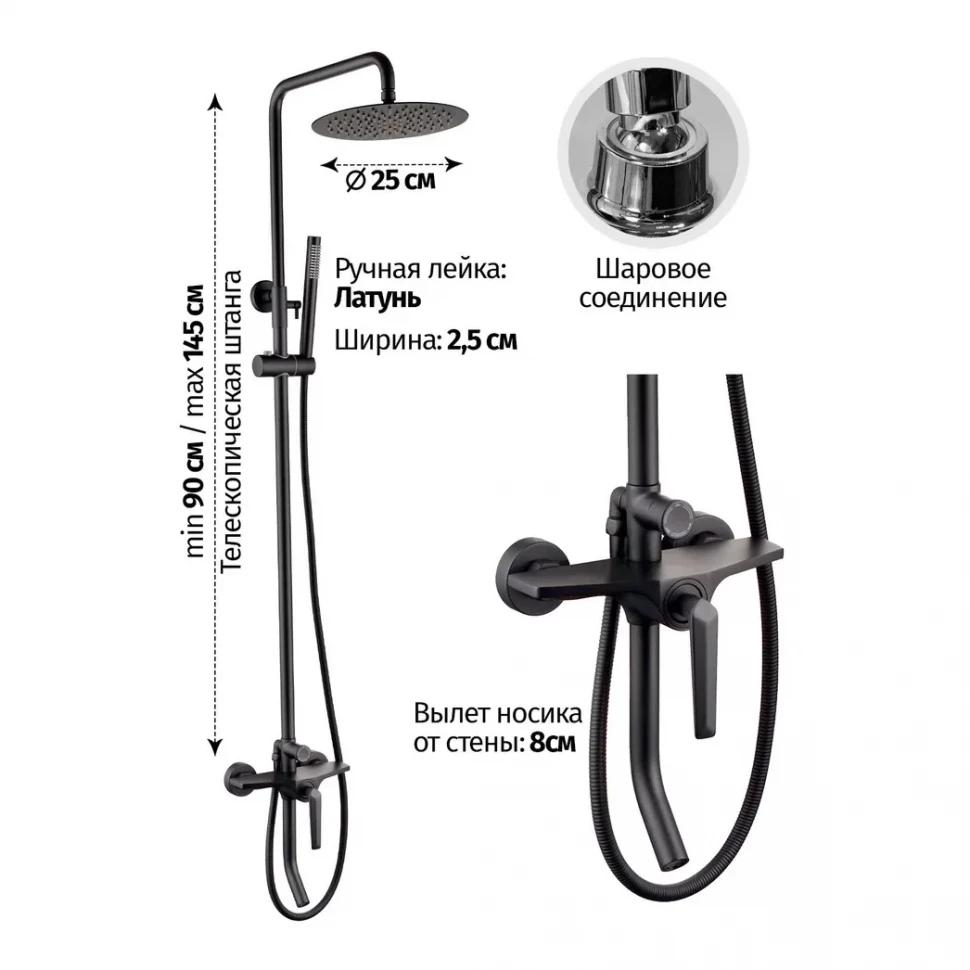 Душевая система Grocenberg GB7025, черный матовый