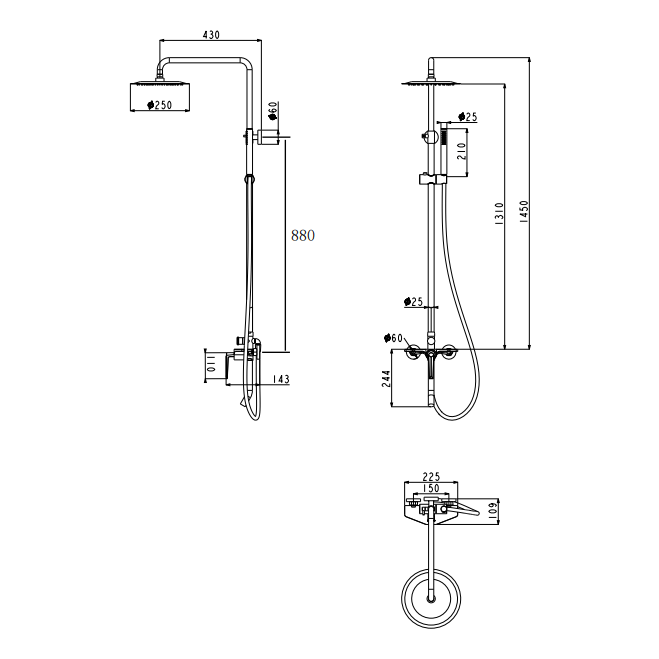 Душевая система Grocenberg GB7025, черный матовый