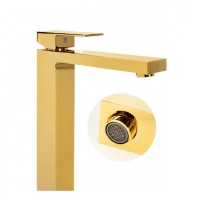 Смеситель для раковины высокий Hansberge H2070, золото глянец