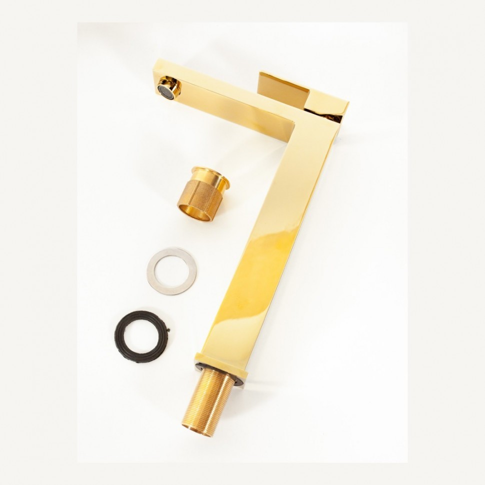 Смеситель для раковины высокий Hansberge H2070, золото глянец